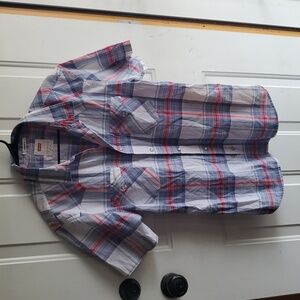 Levi’s Red Blue Plaid Button-Up Shirt | Classic Americana Style
